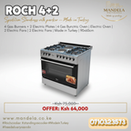 Roch 4+2 Standing Cooker 90x60cm – 4 Gas + 2 Electric | Electric Oven | Made in Turkey