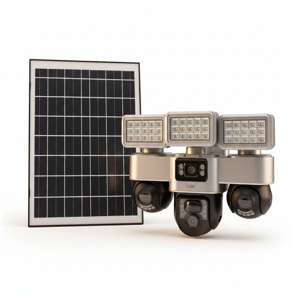 4G Triple Lens Solar PTZ Camera with LED Floodlights | 360° Rotation | V380 Pro product image