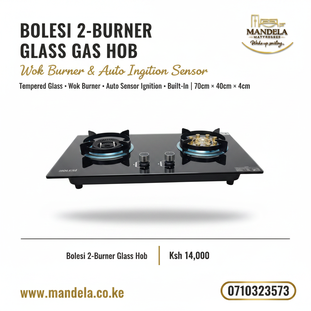 Bolesi 2-Burner Tempered Glass Built-In Gas Hob | Wok Burner & Auto Sensor product image