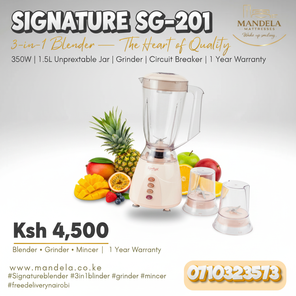 Signature SG-201 3-in-1 Blender – 350W | Grinder & Mincer | 1.5L | 1 Year Warranty