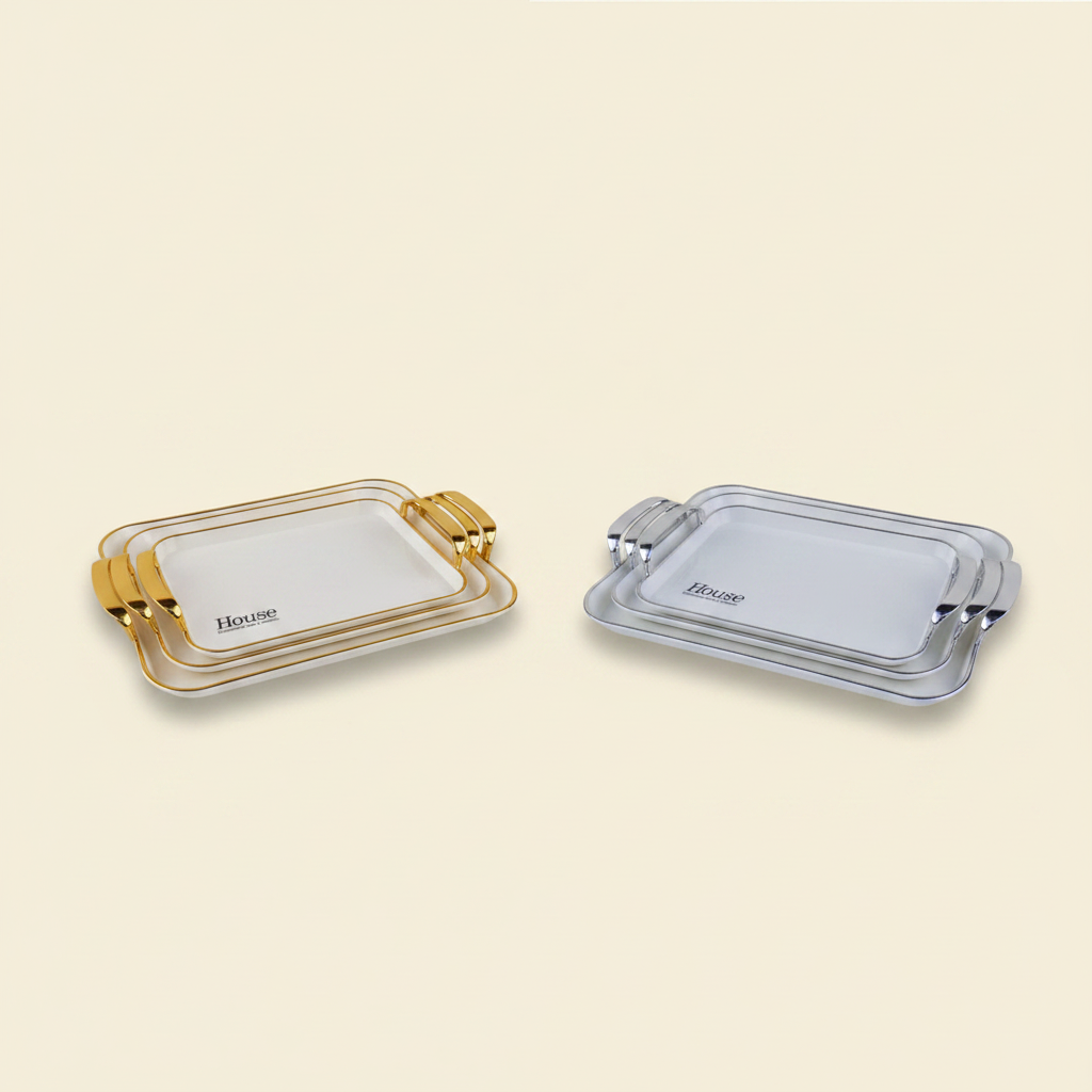 3-in-1 White Rectangular Serving Tray | Gold & Silver | House product image