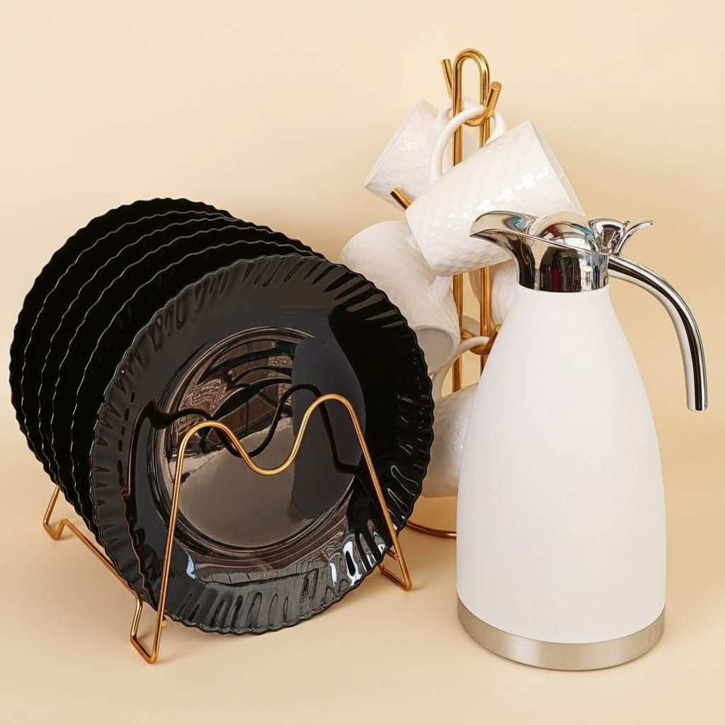 Breakfast Tea Set – 13 Pcs | 6 Plates • 6 Cups • 2L Flask