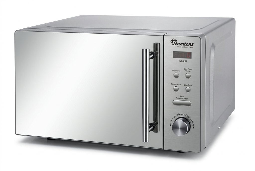 Silver Ramtons RM/458 20-litre digital microwave with mirrored glass door