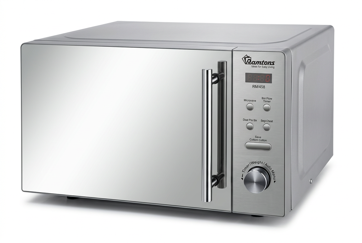 Silver Ramtons RM/458 20-litre digital microwave with mirrored glass door