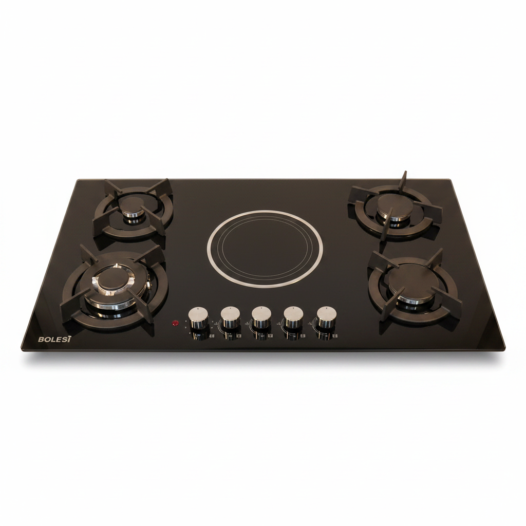 Bolesi 5-in-1 Hybrid Hob | 4 Gas Burners + Infrared Plate | Tempered Glass