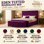 Eden tufted mahogany bed prices and available colours: Purple, Cream Beige, Charcoal Grey, Navy Blue, Emerald Green and Burgundy