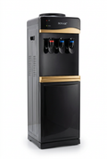 Sonar black and gold three-tap freestanding water dispenser on a white background
