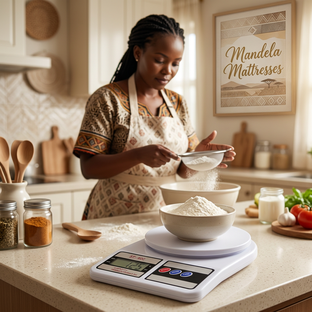 SF-400 kitchen scale used with a separate flour bowl in a baking scene