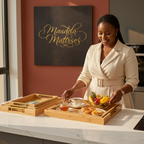 3PC Bamboo Serving Trays with Gold Handles | Shanping