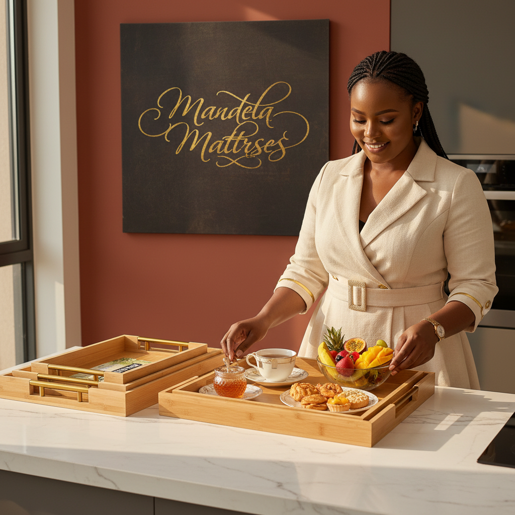 3PC Bamboo Serving Trays with Gold Handles | Shanping