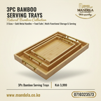 3PC Bamboo Serving Trays with Gold Handles | Shanping