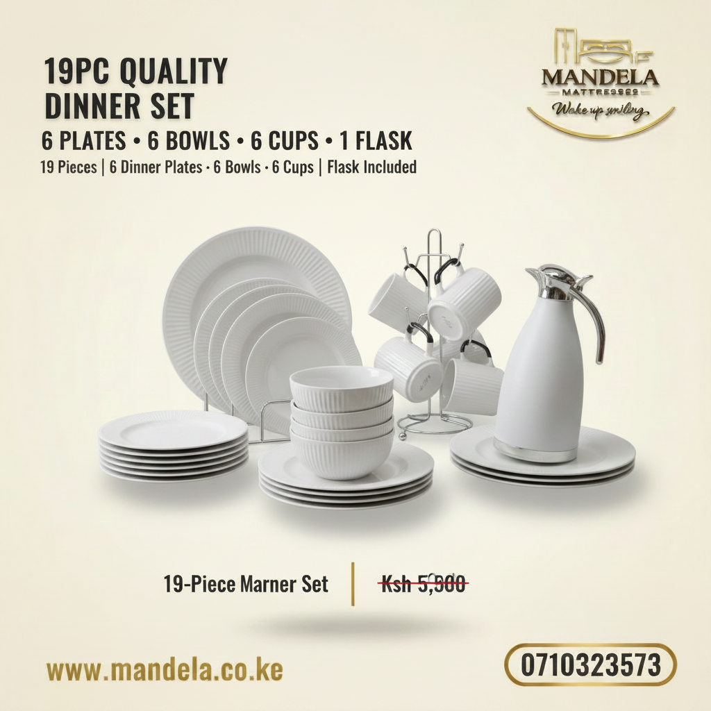 19PC Quality Dinner Set | 6 Plates, 6 Bowls, 6 Cups & Flask product image