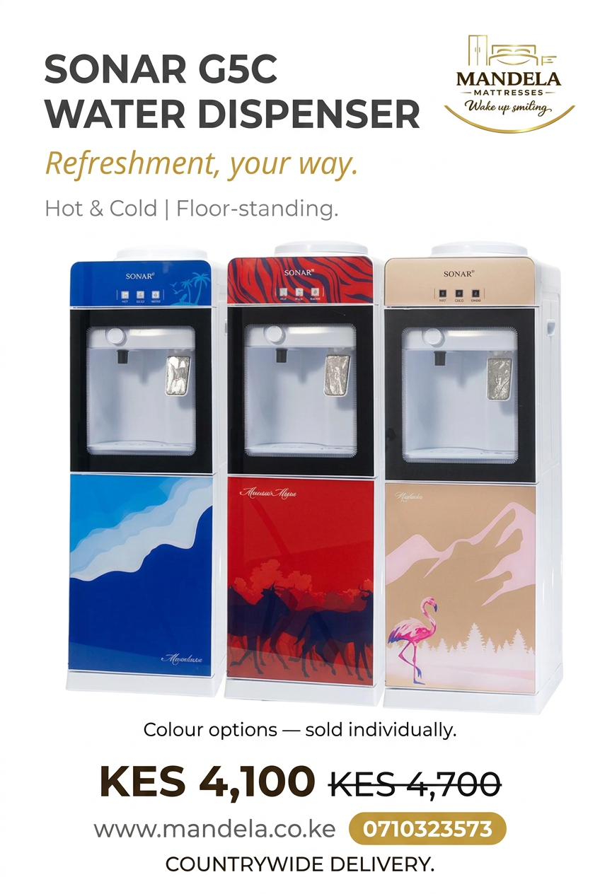 Sonar G5C hot and cold dispenser poster showing KES 4100 per unit