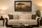 Three-seater Classic Rolled-Arm sofa in a warm evening lounge