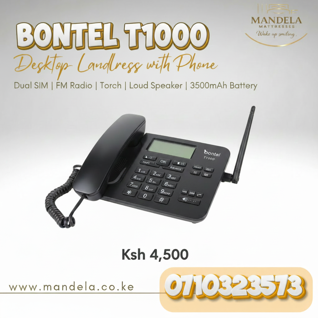 Bontel T1000 Desktop Landline Phone – Dual SIM | FM Radio | Torch