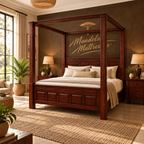 Luxury Mahogany Canopy Bed in branded bedroom