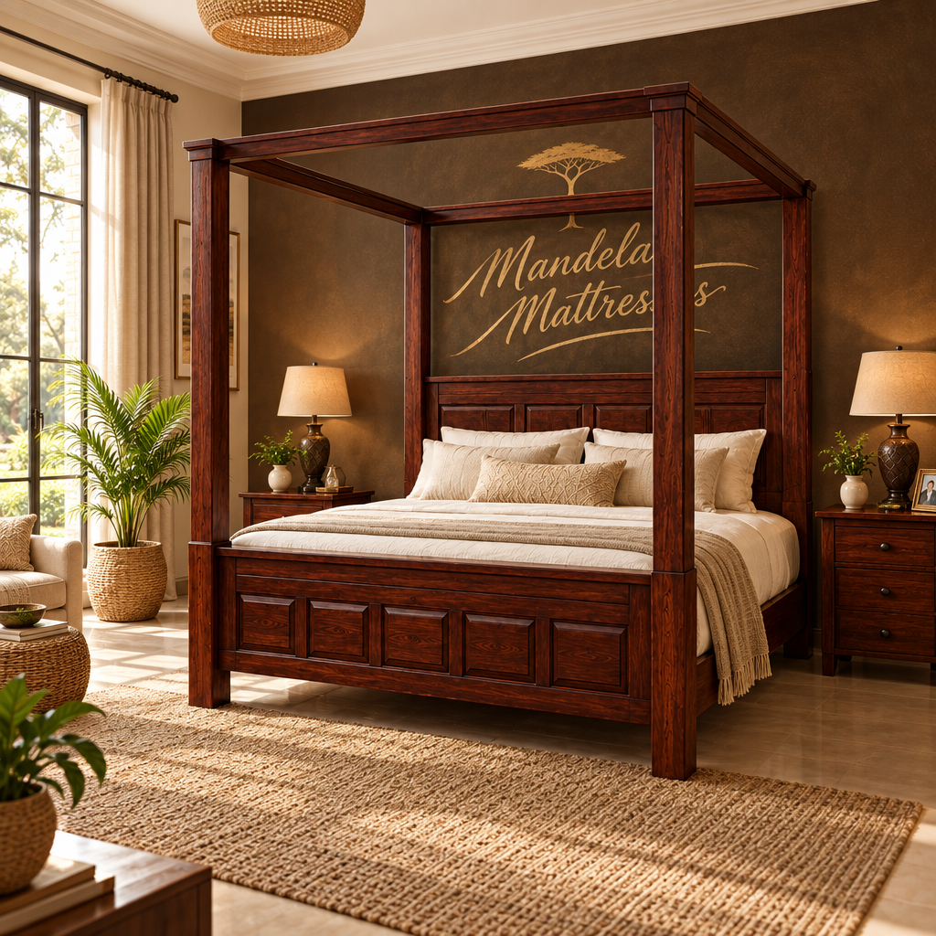Luxury Mahogany Canopy Bed in branded bedroom