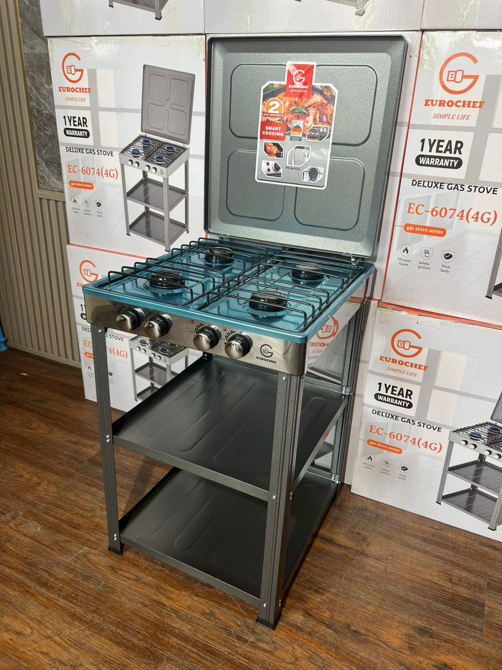 Eurochef 4-Burner Full Gas Standing Cooker with Shelves