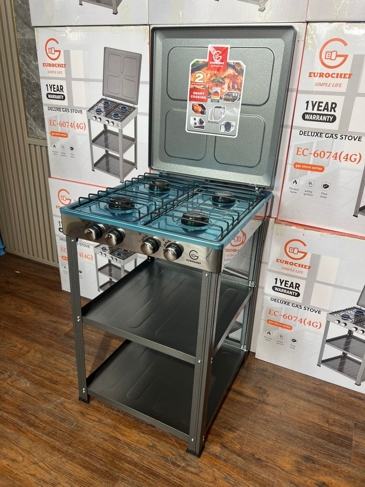 Eurochef 4-Burner Full Gas Standing Cooker with Shelves