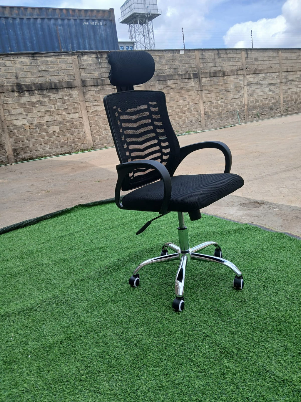 Secretarial High-Back Mesh Office Chair with Headrest