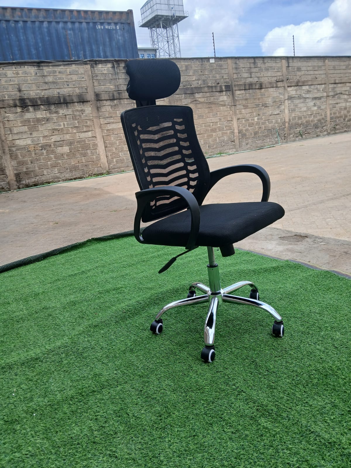 Secretarial High-Back Mesh Office Chair with Headrest