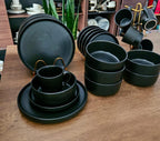 All Black Ribbed 24-Piece Ceramic Dinner Set