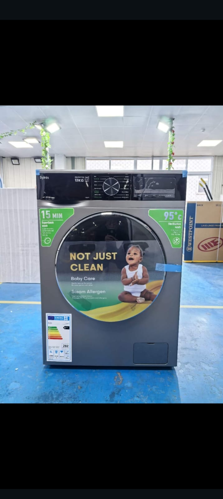 Syinix V12WFT 12kg Front Load Washing Machine – DD Motor | A+++ | Baby Care | Steam