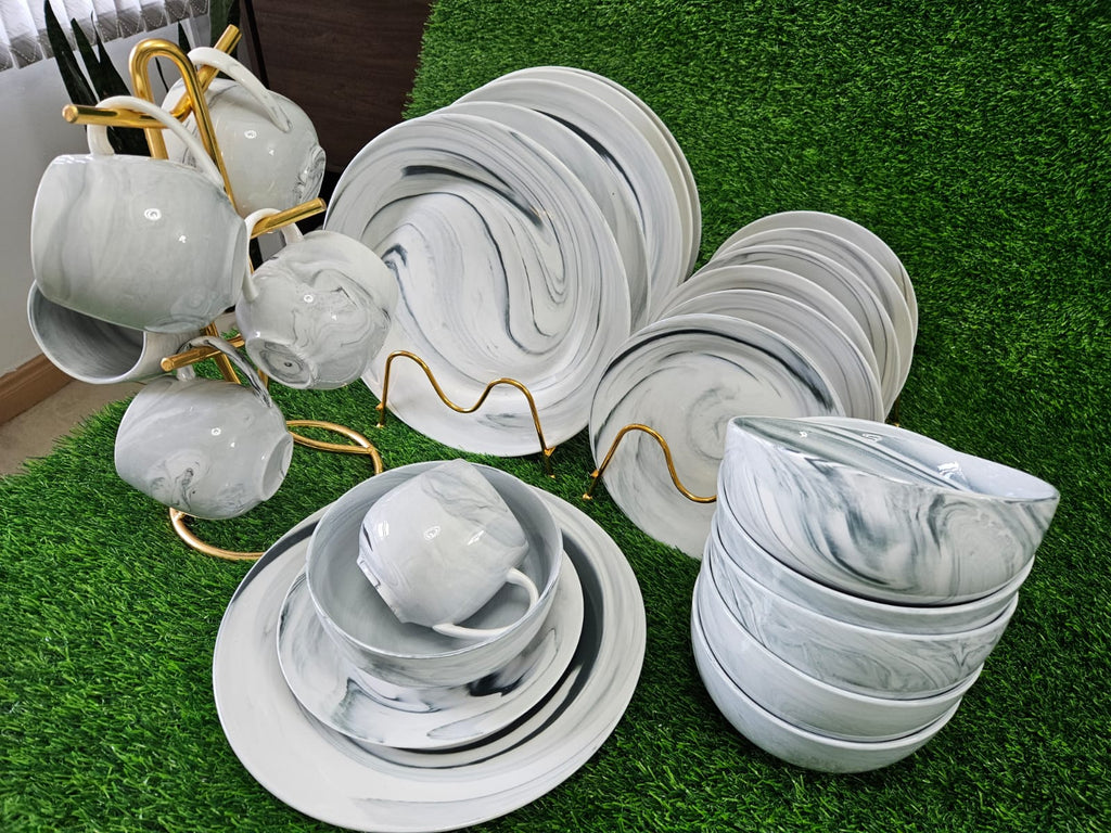 Marble Grey 24-Piece Ceramic Dinner Set