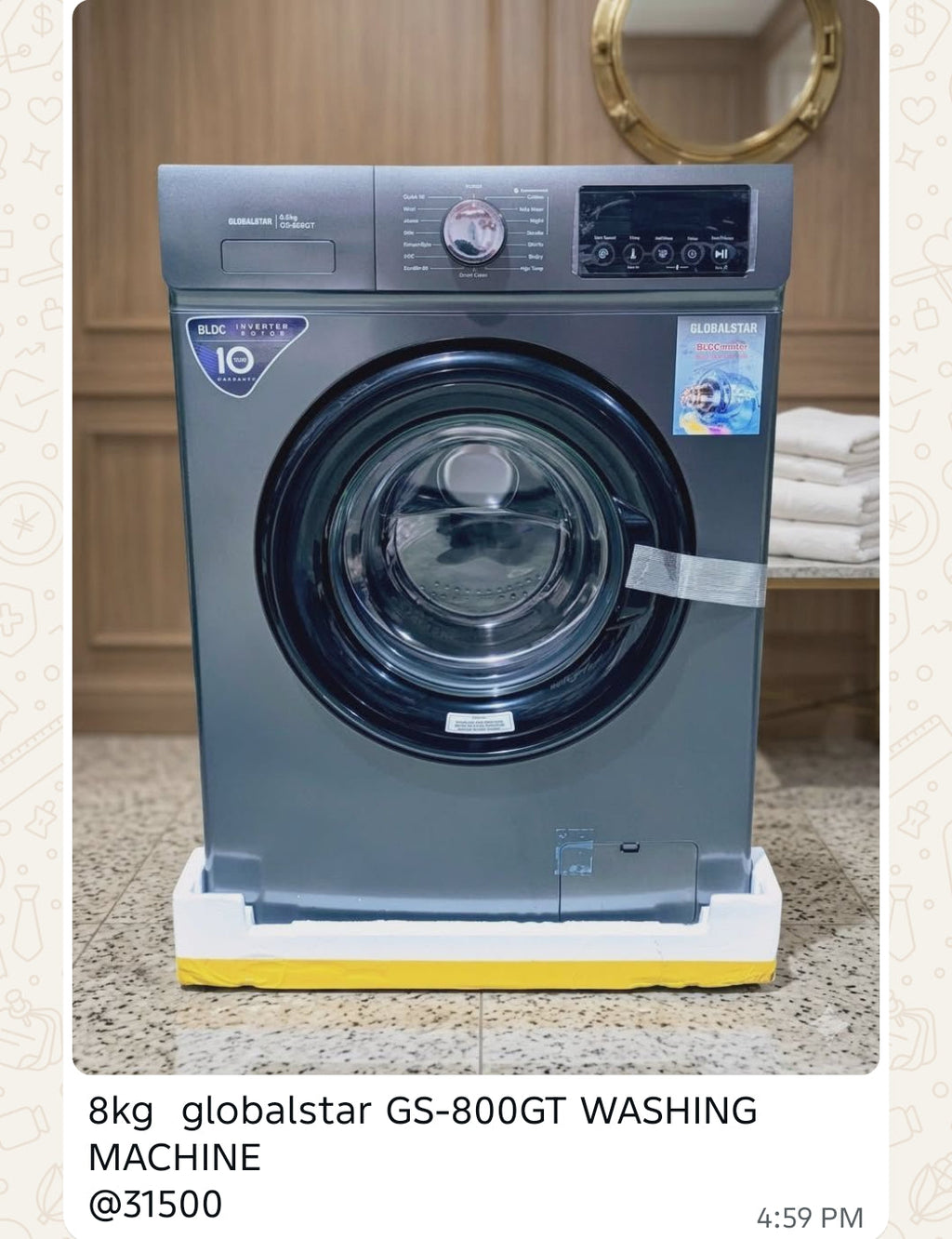 Globalstar GS-800GT 8kg Front Load Washing Machine – BLDC Inverter | 10 Year Warranty