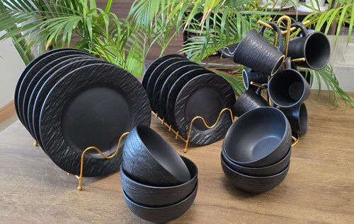 24-Piece Black Ceramic Dinner Set