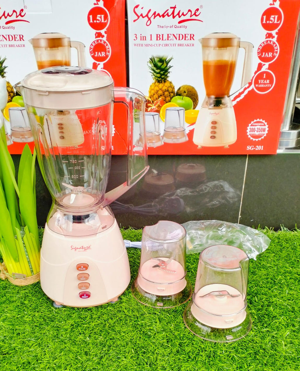 Signature SG-201 3-in-1 Blender – 350W | Grinder & Mincer | 1.5L | 1 Year Warranty