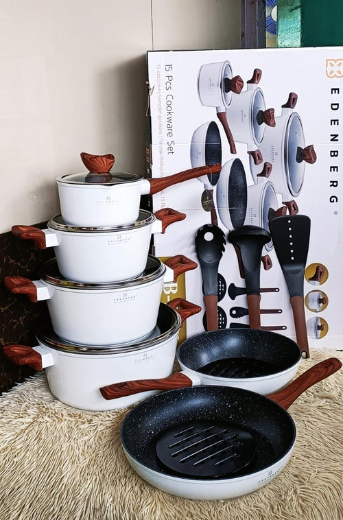 Edenberg EB-5622 15-Piece Nonstick Cookware Set — White