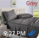 Supplier reference thumbnail showing grey striped bedsheets styled on a bed